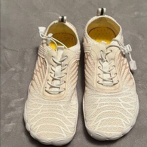 Cream and Yellow Athletic Sneakers